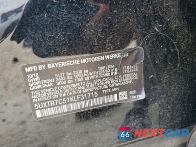 Zdjęcie 13 z 13 samochodu: 2019 BMW X3 SDRIVE30I VIN:5UXTR7C51KLF31715 - miniatura