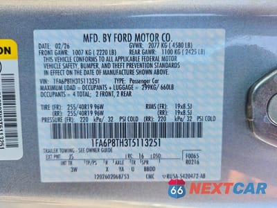 Zdjęcie 12 z 12 samochodu: 2026 FORD MUSTANG VIN:1FA6P8TH3T5113251 - miniatura