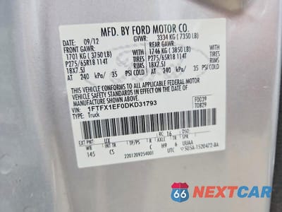 Zdjęcie 12 z 12 samochodu: 2013 FORD F150 SUPER CAB VIN:1FTFX1EF0DKD31793 - miniatura