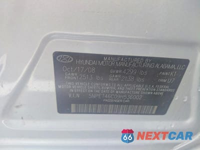 Zdjęcie 10 z 10 samochodu: 2009 HYUNDAI SONATA GLS VIN:5NPET46C09H536002 - miniatura