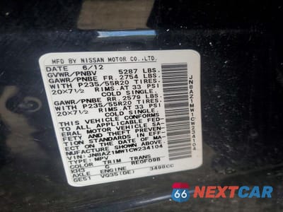 Zdjęcie 12 z 12 samochodu: 2012 NISSAN MURANO S VIN:JN8AZ1MW1CW234104 - miniatura