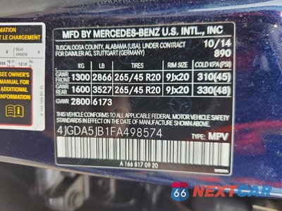 Zdjęcie 13 z 13 samochodu: 2015 MERCEDES-BENZ ML 350 VIN:4JGDA5JB1FA498574 - miniatura