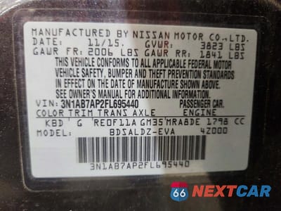 Zdjęcie 12 z 12 samochodu: 2015 NISSAN SENTRA SV VIN:3N1AB7AP2FL695440 - miniatura