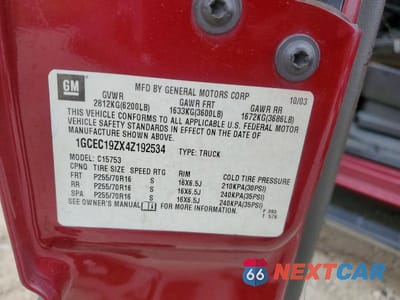 Zdjęcie 12 z 12 samochodu: 2004 CHEVROLET SILVERADO C1500 VIN:1GCEC19ZX4Z192534 - miniatura