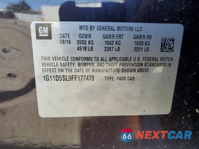 Zdjęcie 12 z 12 samochodu: 2015 CHEVROLET MALIBU 2LT VIN:1G11D5SL9FF177478 - miniatura