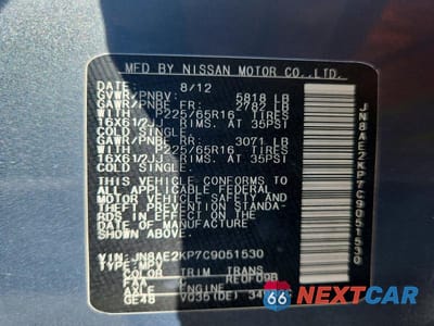 Zdjęcie 13 z 13 samochodu: 2012 NISSAN QUEST 3.5 S VIN:JN8AE2KP7C9051530 - miniatura