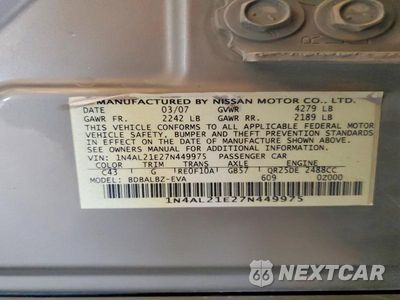 Zdjęcie 13 z 13 samochodu: 2007 NISSAN ALTIMA 2.5 VIN:1N4AL21E27N449975 - miniatura