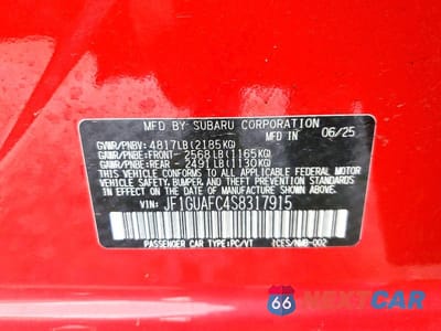 Zdjęcie 12 z 12 samochodu: 2025 SUBARU IMPREZA SPORT VIN:JF1GUAFC4S8317915 - miniatura