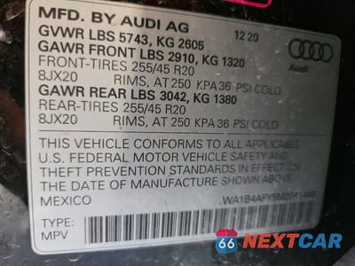 Zdjęcie 12 z 12 samochodu: 2021 AUDI SQ5 PREMIUM PLUS VIN:WA1B4AFY5M2041440 - miniatura