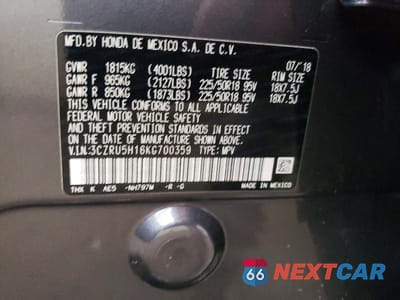 Zdjęcie 14 z 14 samochodu: 2019 HONDA HR-V SPORT VIN:3CZRU5H16KG700359 - miniatura