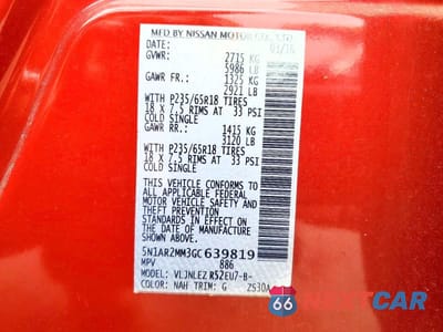 Zdjęcie 13 z 13 samochodu: 2016 NISSAN PATHFINDER SV VIN:5N1AR2MM3GC639819 - miniatura