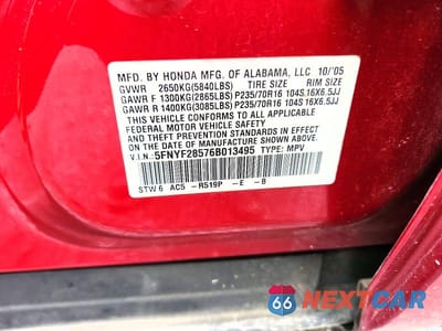 Zdjęcie 13 z 13 samochodu: 2006 HONDA PILOT EX VIN:5FNYF28576B013495 - miniatura