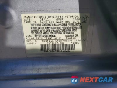 Zdjęcie 12 z 12 samochodu: 2012 NISSAN VERSA 1.6 S VIN:3N1CN7AP3CL813636 - miniatura