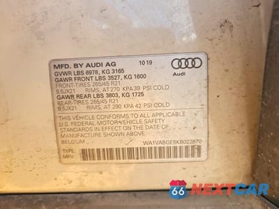 Zdjęcie 12 z 12 samochodu: 2019 AUDI E-TRON PRESTIGE VIN:WA1VABGE5KB022870 - miniatura