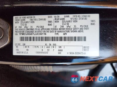 Zdjęcie 13 z 13 samochodu: 2020 FORD ESCAPE SE VIN:1FMCU0G67LUC36116 - miniatura