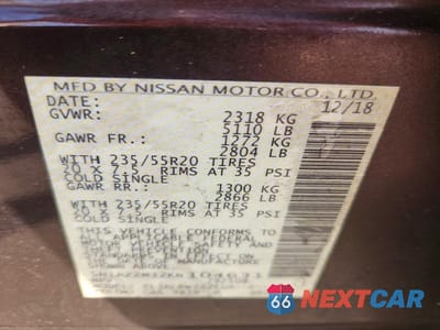 Zdjęcie 13 z 13 samochodu: 2019 NISSAN MURANO SL VIN:5N1AZ2MJ2KN104631 - miniatura