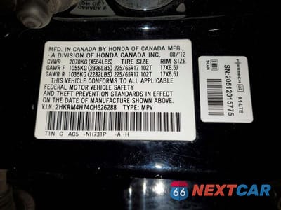 Zdjęcie 13 z 13 samochodu: 2012 HONDA CR-V EXL VIN:2HKRM4H74CH626288 - miniatura