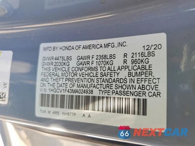 Zdjęcie 13 z 13 samochodu: 2021 HONDA ACCORD SPORT SE VIN:1HGCV1F43MA024938 - miniatura