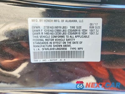 Zdjęcie 13 z 13 samochodu: 2018 HONDA ODYSSEY TOURING VIN:5FNRL6H81JB028856 - miniatura