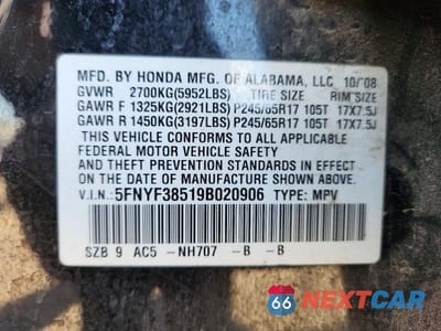 Zdjęcie 12 z 12 samochodu: 2009 HONDA PILOT EXL VIN:5FNYF38519B020906 - miniatura