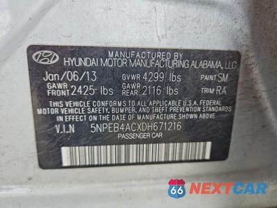 Zdjęcie 12 z 12 samochodu: 2013 HYUNDAI SONATA GLS VIN:5NPEB4ACXDH671216 - miniatura