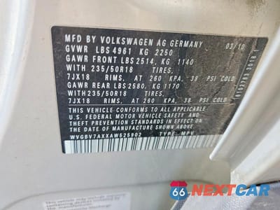 Zdjęcie 13 z 13 samochodu: 2010 VOLKSWAGEN TIGUAN SE VIN:WVGBV7AXXAW525902 - miniatura