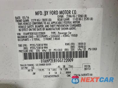 Zdjęcie 13 z 13 samochodu: 2016 FORD TAURUS SEL VIN:1FAHP2E81GG122009 - miniatura