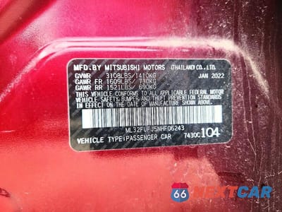 Zdjęcie 12 z 12 samochodu: 2022 MITSUBISHI MIRAGE G4 ES VIN:ML32FUFJ5NHF06243 - miniatura