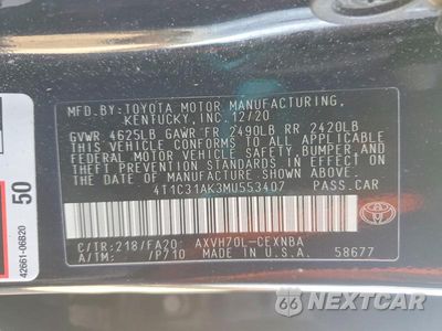 Zdjęcie 12 z 12 samochodu: 2021 TOYOTA CAMRY LE VIN:4T1C31AK3MU553407 - miniatura