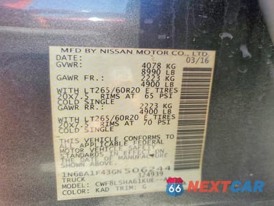 Zdjęcie 13 z 13 samochodu: 2016 NISSAN TITAN XD SV VIN:1N6BA1F43GN506244 - miniatura