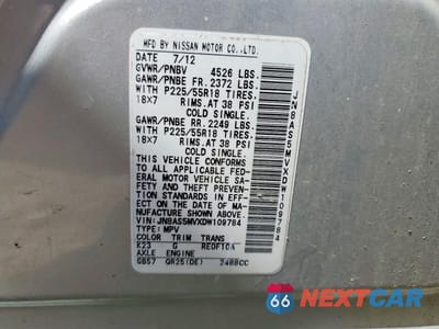 Zdjęcie 13 z 13 samochodu: 2013 NISSAN ROGUE S VIN:JN8AS5MVXDW109784 - miniatura