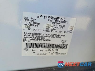 Zdjęcie 13 z 13 samochodu: 2017 FORD EXPLORER XLT VIN:1FM5K8D87HGC85826 - miniatura