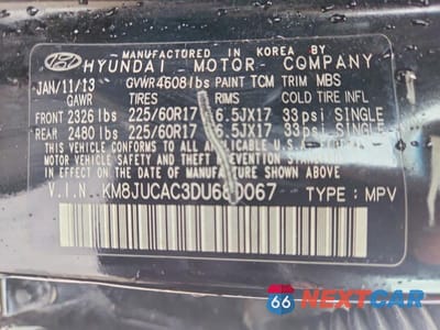Zdjęcie 13 z 13 samochodu: 2013 HYUNDAI TUCSON GLS VIN:KM8JUCAC3DU680067 - miniatura