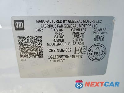 Zdjęcie 12 z 12 samochodu: 2022 CHEVROLET MALIBU LT VIN:1G1ZD5ST9NF197442 - miniatura