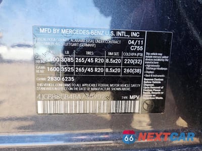Zdjęcie 13 z 13 samochodu: 2011 MERCEDES-BENZ ML 350 4MATIC VIN:4JGBB8GB4BA730902 - miniatura
