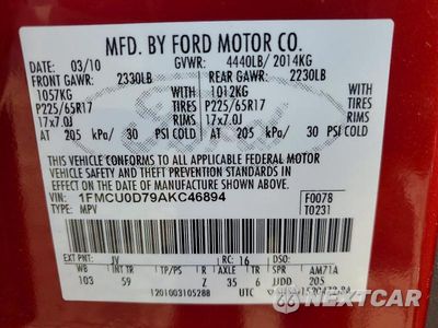 Zdjęcie 13 z 13 samochodu: 2010 FORD ESCAPE XLT VIN:1FMCU0D79AKC46894 - miniatura
