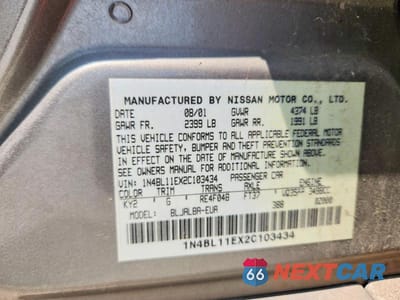 Zdjęcie 12 z 12 samochodu: 2002 NISSAN ALTIMA SE VIN:1N4BL11EX2C103434 - miniatura