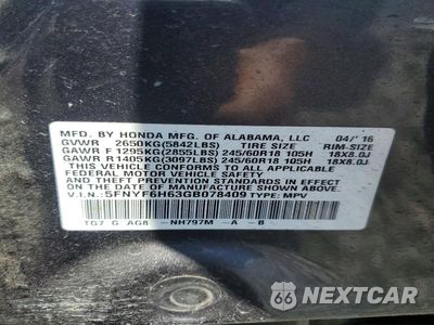 Zdjęcie 13 z 13 samochodu: 2016 HONDA PILOT EXL VIN:5FNYF6H63GB078409 - miniatura