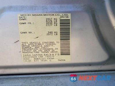 Zdjęcie 12 z 12 samochodu: 2016 NISSAN ALTIMA 2.5 S VIN:1N4AL3AP2GN363475 - miniatura