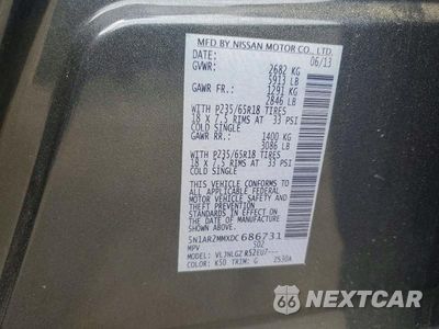 Zdjęcie 13 z 13 samochodu: 2013 NISSAN PATHFINDER S VIN:5N1AR2MMXDC686731 - miniatura