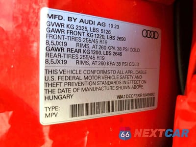 Zdjęcie 12 z 12 samochodu: 2024 AUDI Q3 PREMIUM S LINE 45 VIN:WA1DECF3XR1049682 - miniatura