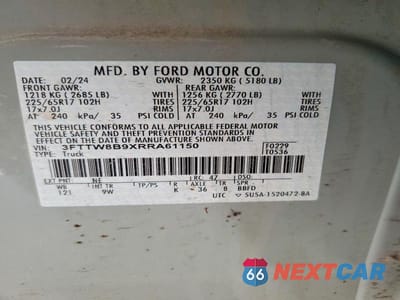 Zdjęcie 12 z 12 samochodu: 2024 FORD MAVERICK XL VIN:3FTTW8B9XRRA61150 - miniatura