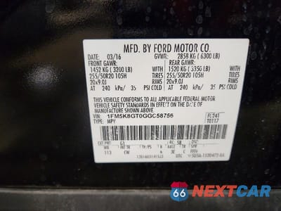 Zdjęcie 14 z 14 samochodu: 2016 FORD EXPLORER SPORT VIN:1FM5K8GT0GGC58756 - miniatura