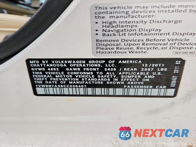Zdjęcie 12 z 12 samochodu: 2012 VOLKSWAGEN PASSAT SE VIN:1VWBN7A39CC036457 - miniatura