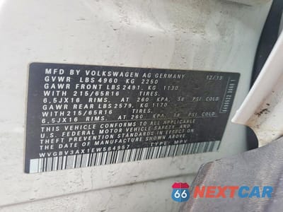 Zdjęcie 14 z 14 samochodu: 2014 VOLKSWAGEN TIGUAN S VIN:WVGBV3AX1EW564957 - miniatura
