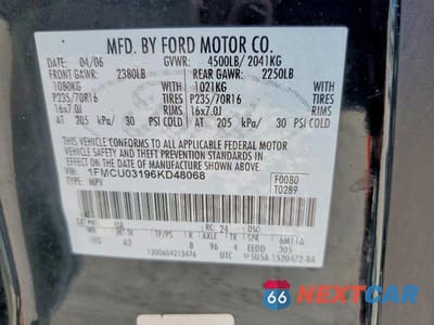 Zdjęcie 12 z 12 samochodu: 2006 FORD ESCAPE XLT VIN:1FMCU03196KD48068 - miniatura