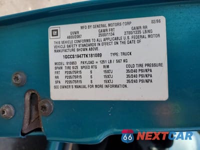 Zdjęcie 13 z 13 samochodu: 1996 CHEVROLET S TRUCK S10 VIN:1GCCS1947TK181089 - miniatura