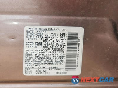 Zdjęcie 13 z 13 samochodu: 2013 NISSAN MURANO S VIN:JN8AZ1MW2DW309197 - miniatura