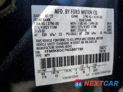 Zdjęcie 13 z 13 samochodu: 2022 FORD EXPLORER ST VIN:1FM5K8GC7NGB87780 - miniatura