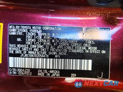 Zdjęcie 13 z 13 samochodu: 2013 LEXUS RX 450H VIN:JTJBC1BA7D2058478 - miniatura